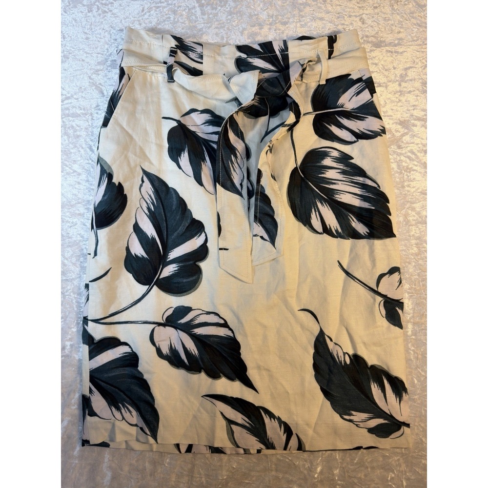 Ann Taylor Skirt Women 10 Linen Blend Floral Tie Waist Lined Pencil NWT